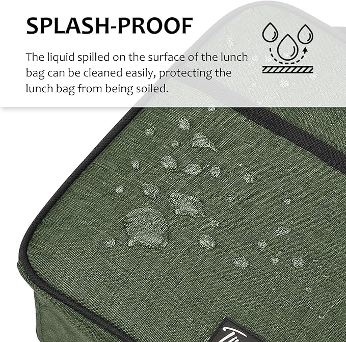 Tirrinia Small Insulated Lunch Bag for Men Women, Green, 8.5in x 4in x 9.5in, Keeps Food Cold Fresh for Hours