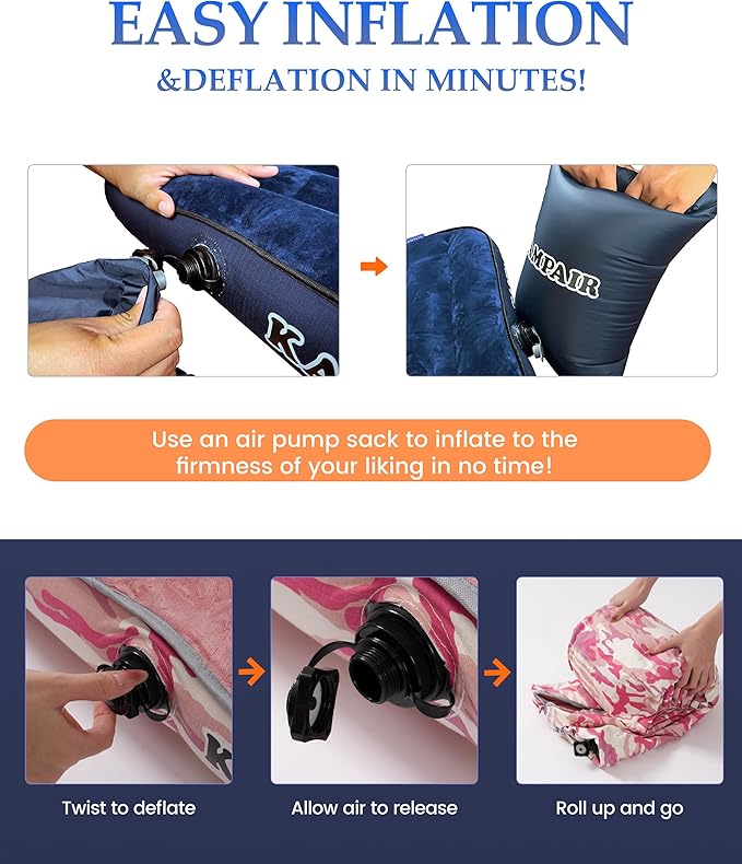 Inflatable Sleeping Pad for Camping, Extra-Thick 4.75 Inch Air Mattress with Soft Cotton Top, Machine Washable, Family Lightweight 4-Season Pad for Camping, Traveling & Hiking, Pink