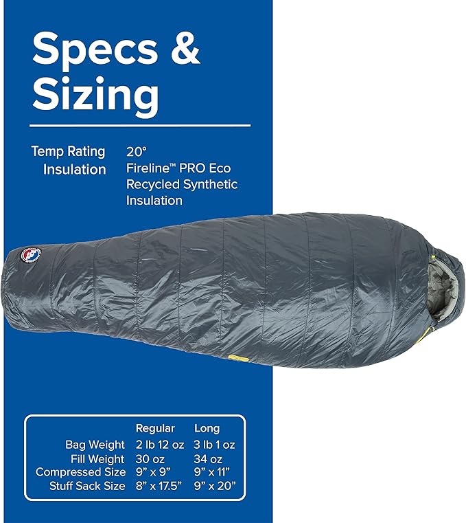 Big Agnes Anthracite | 20-30 Degree Fireline Pro Synthetic Fill Mummy Sleeping Bag