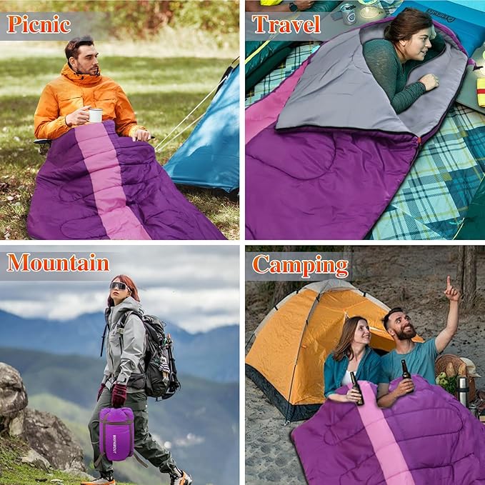 XL 10 Degree Sleeping Bags Waterproof for Adults 350GSM Machine Washable with Compression Sack for 3-4 Season Camping Outdoor