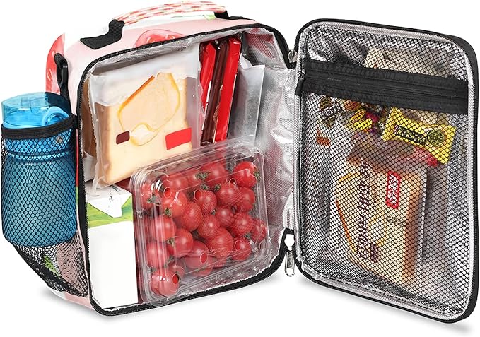 Fruit Strawberry Insulated Lunch Bag Girls,Kids Thermal Meal Cute Pink Stripe Reusable Lunch Box Children Waterproof Back to School Picnic