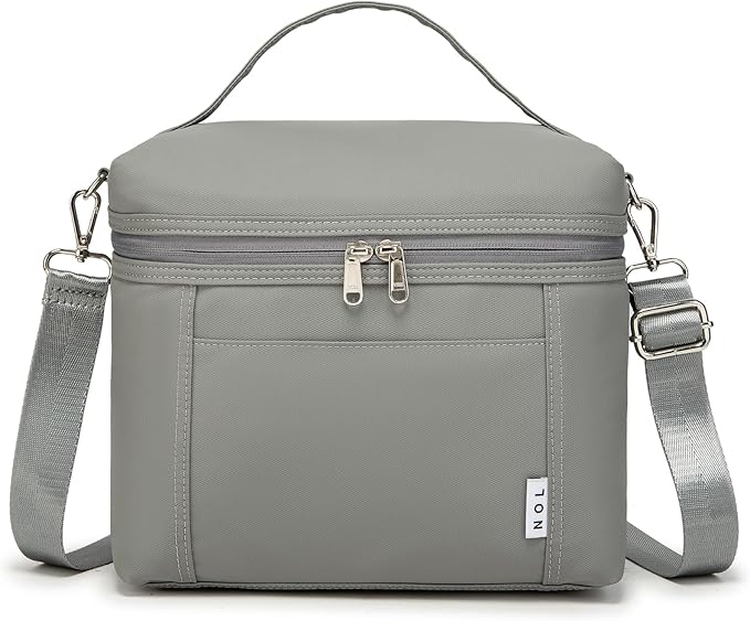 NOL Natural Organic Lifestyle Insulated Lunch Bags for Women Cooler Bag Lightweight Nylon Waterproof Lunch Box For Work (Cool gray, Medium(normal))