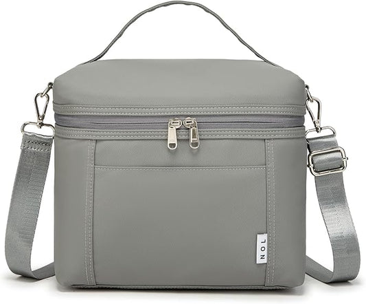 NOL Natural Organic Lifestyle Insulated Lunch Bags for Women Cooler Bag Lightweight Nylon Waterproof Lunch Box For Work (Cool gray, Medium(normal))