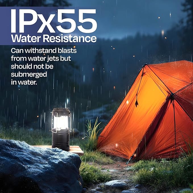 Rechargeable Camping Lanterns for Power Outages - Pack of 2 Waterproof LED Solar Lanterns for Camping Essentials, Hiking Gear, Battery Backup & Emergency Survival Kits