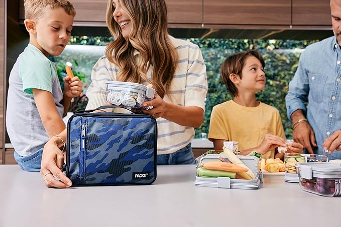 PackIt Freezable Classic Lunch Box, Sporty Camo Charcoal Navy, Built with EcoFreeze Technology, Collapsible, Reusable, Zip Closure With Zip Front Pocket and Buckle Handle, Desgined for Lunches