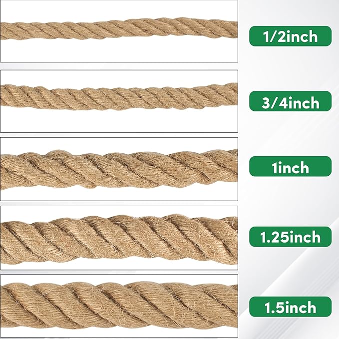 Manila Rope 1/2 Inch x 100ft - Natural Hemp Rope,Heavy Duty 4-Strand Twisted Ropes for Heavy Duty Use for Hammock, Docks, Bundling, Home Decor, Crafts, Gardening (100 Feet, 0.5" Thick)