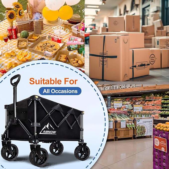 Collapsible Wagon Cart with Wheels Foldable, Folding Wagons Carts with Silent Universal Wheels, Large Grocery Cart On Wheels, Heavy Duty Utility Wagon for Shopping Beach Sports Fishing Camping, 150L