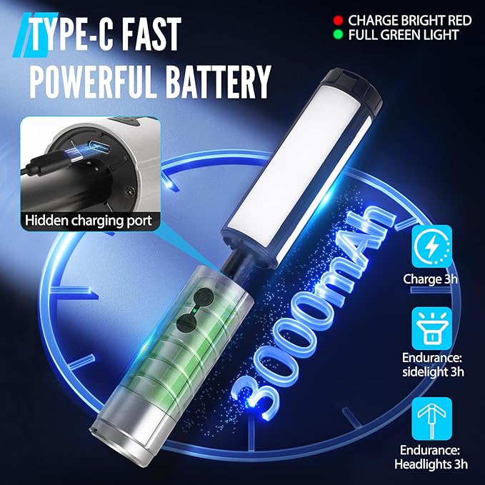 Rechargeable LED Camping Light, 3000mAh Telescopic Camping Light 3 Page Head 5 Lighting Modes Cordless Waterproof Camping Flashlight Lantern for Power Outages Indoor, Hiking Outdoor