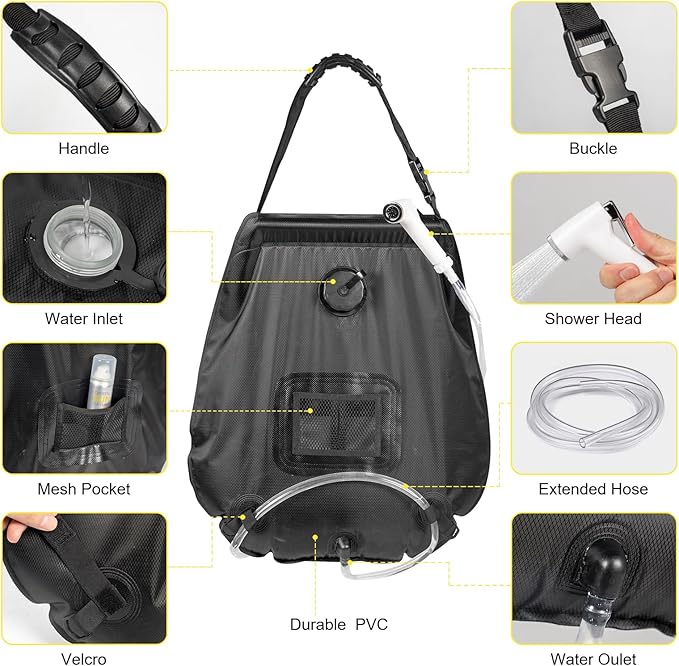 Portable Camping Privacy Tent, Outdoor Shower Tent Kit with 5 Gallon Shower Bag-(Nozzle Upgraded)