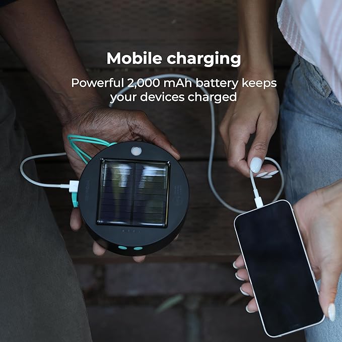 MPOWERD Luci Solar String Lights + Phone Charger: Rechargeable via Solar or USB-C, White 18', 100 Lumens LEDs, Lasts Up to 20 Hours, Waterproof, Camping, Pool/Patio, and Travel