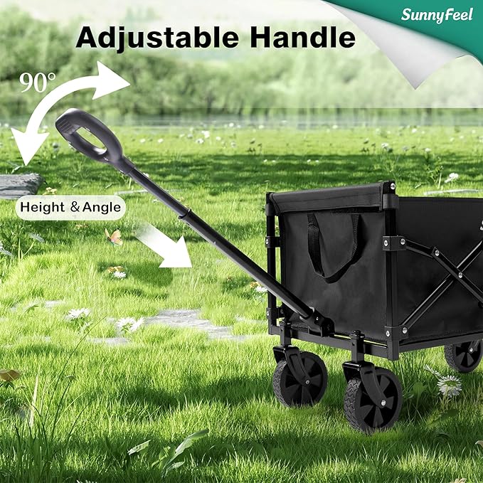 SunnyFeel 330lbs Wagons Carts Foldable,Heavy Duty Collapsible Folding Wagon Carts with Wheels,Lightweight Fold Up Wagon Cart for Outdoor Camping Shopping Sports Beach Garden Grocery