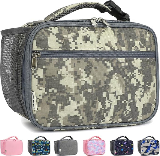 Insulated Lunch Box for School, Thermal Reusable Durable Freezable Lunch Bags for Kids Boys Girls Men Women - Small Soft Cooler Portable Lunch Tote Kit for Work Picnic Travel,Grey Camo