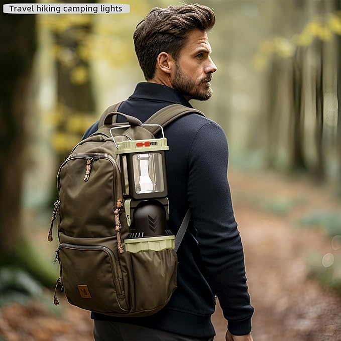 HOMY Electric Lanterns Solar Charging Gray-Green Camping Essentials LED Lights and Rechargeable Flashlight Headlight + Big Lights, 5 Light Mode Brighter Hanging Tent Lights Upgrade