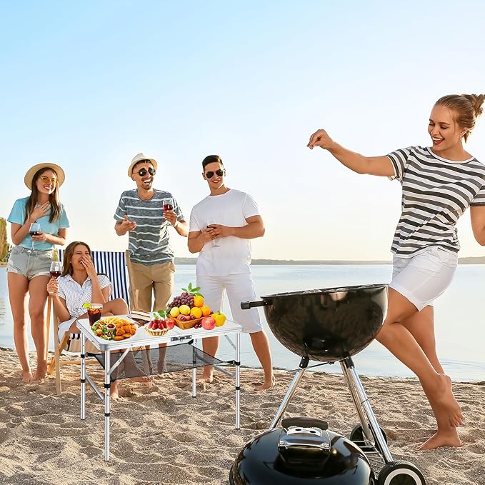 Folding Camping Table 3FT, 2 Heights Adjustable Portable Camping Table, 36" L x 24" W x 28" H Aluminum Picnic Table with Mesh Layer, for Outdoor Indoor Balcony Camp Picnic Beach BBQ (Medium)