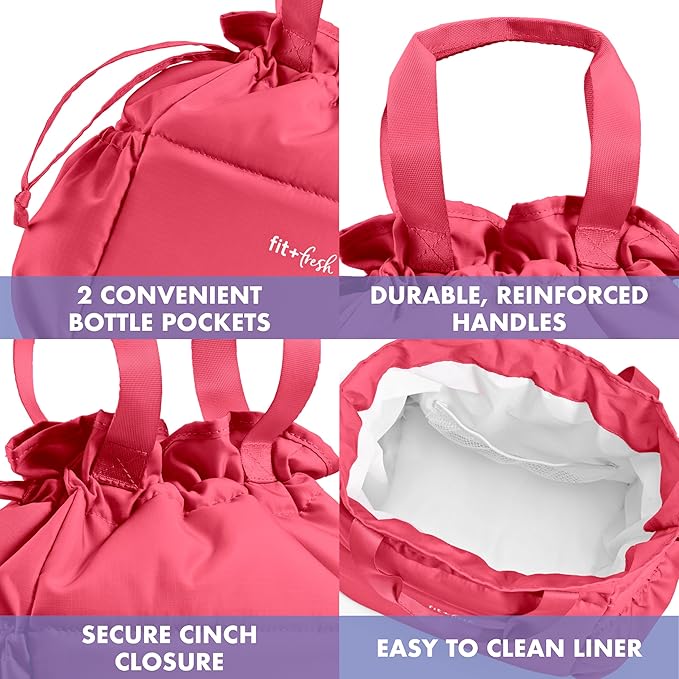 Fit & Fresh Lunch Bag For Women, Insulated Womens Lunch Bag For Work, Stain-Resistant Large Lunch Box For Women With Containers, Cinch Closure Cromwell Bag, Watermelon Pink