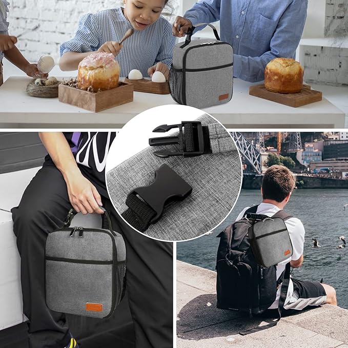 Femuar Lunch Box for Men Women Adults, Small Lunchbox for Work Picnic - Reusable Lunch bag Portable Lunch tote, Grey