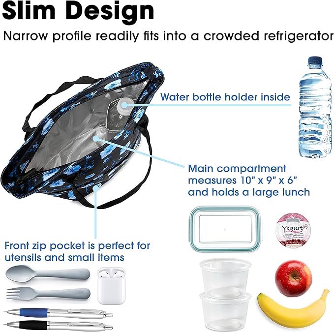 J World Lola Lunch Tote Bag Insulated Lunch-Box for Women & Teen Girls, Night Bloom