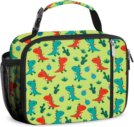 esouler Lunch Box Kids Insulated Lunch Bag for Boys & Girls Durable Children Lunchbox for School with Water Bottle Holder-Orange Dinosaur