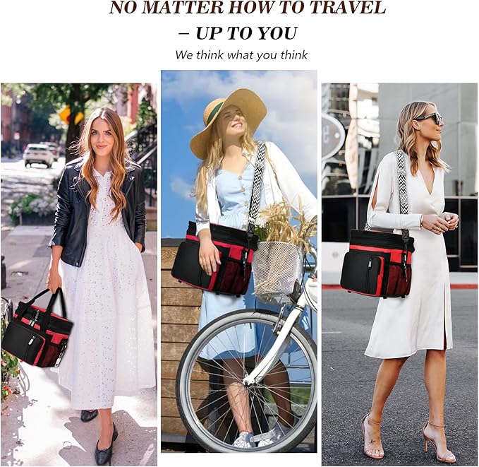 LOKASS Lunch Box for Women/Men-16L-Insulated Lunch Bag, Expandable Double-layer Leakproof Cooler Bag with Upgrade Adjustable Shoulder Strap Ideal for Work/Travel/Picnics（Red&Black）