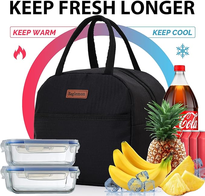 Insulated Lunch Bag for Women Men, Lunch Containers Reusable High Capacity Lunch Tote Bags for for Work Picnic(Black)