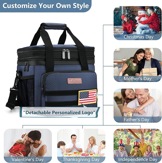 Tactical Lunch Box for Men- Large Insulated Lunch Bag-Expandable Adult Lunch Box with Adjustable Shoulder Strap-Large Lunch Tote Bag for Work Camping Fishing (Dark Blue)