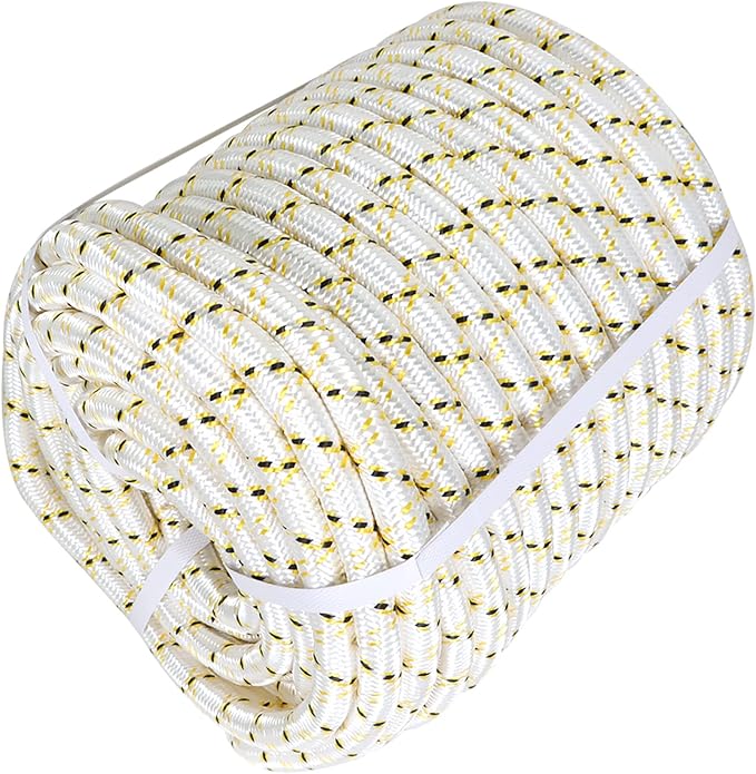 Arborist Tree Rope, 3/4inch by 150FT, 24 Strand Bull Rope up to 44KN Tensile Strength, White, Yellow, Black