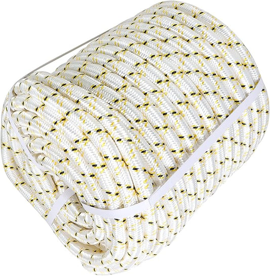 Arborist Tree Rope, 3/4inch by 150FT, 24 Strand Bull Rope up to 44KN Tensile Strength, White, Yellow, Black
