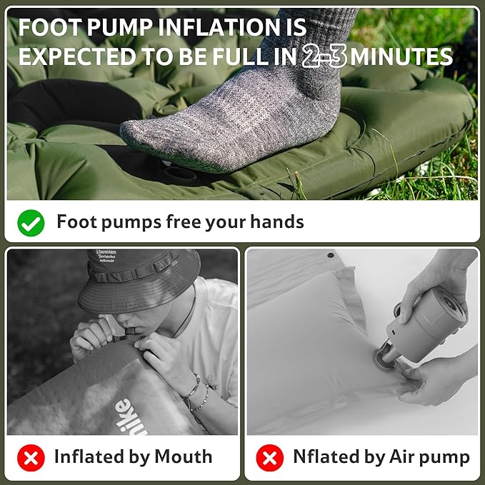 Naturehike Double Camping Sleeping Pad, Ultralight Inflatable Sleeping Mat with Pillow Built-in Pump, 2.6 Inch Lightweight Air Mattress for Backpacking, Hiking, Traveling