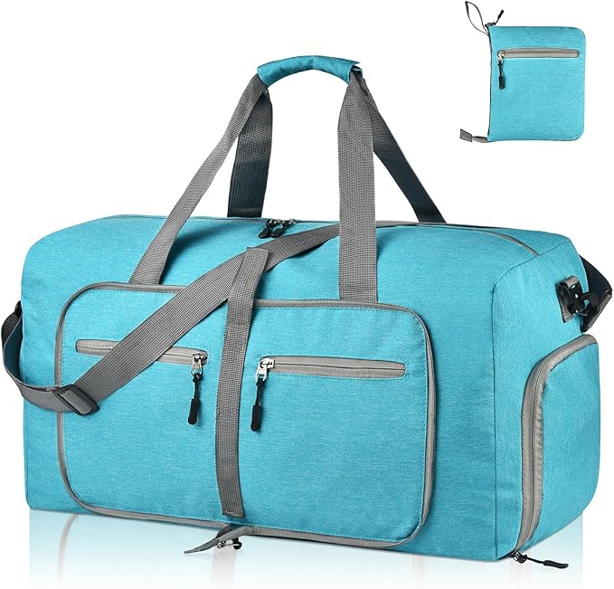 Dimayar 85L Travel Duffle Bag for Men Women - Foldable Duffel Bag with Shoes Compartment - Overnight Bags Waterproof & Tear Resistant(Mint Green)