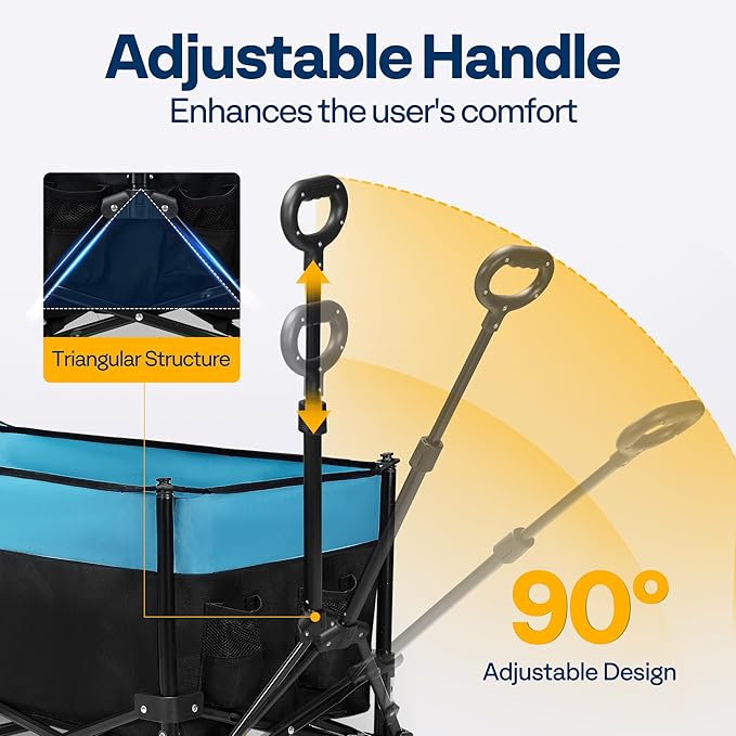 VIVOHOME Collapsible Wagon Carts, 330lbs 170L Utility Heavy Duty Foldable Wagons with Universal Wheels, Cup Holders & Side Pocket, Adjustable Handle, for Camping, Garden, Sports, Picnic, Shopping