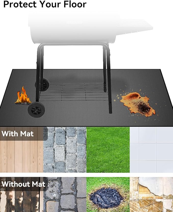 39 x 55 Inch Heavy Duty Large Under Grill Mat for Outdoor BBQ, Double-Sided Fireproof, Waterproof, Oil Proof Deck and Patio Protector, Floor Mat for Fireplace Fire Pit