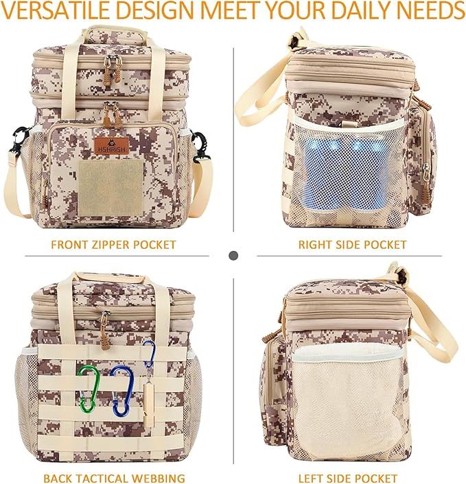 HSHRISH Tactical Lunch Box, Large Expandable Insulated Lunch Bag, Waterproof Durable Cooler Bag for Men/Women/Adults/Work Office Outdoor Picnic Trip,16 L, Camo