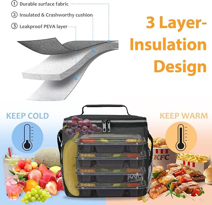 Tirrinia Large Insulated Lunch Box for Men/Women, Leakproof Thermal Lunch Bag for Office Picnic Work Beach Camping,Reusable Lunch Cooler Tote for Adult, Dark Grey