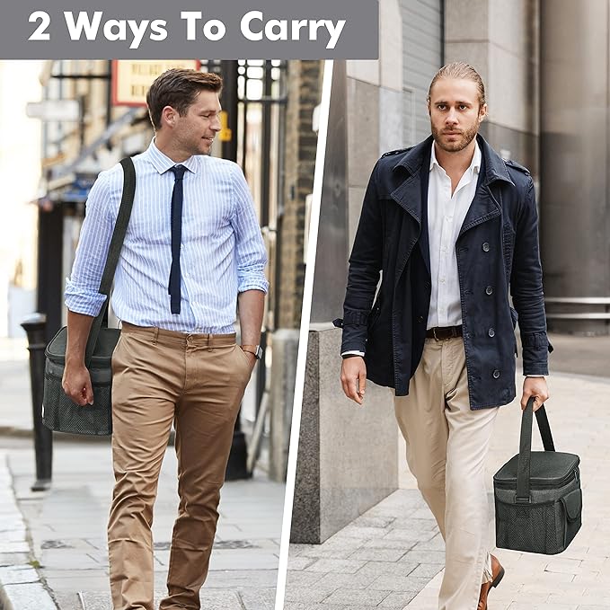 Tirrinia Insulated Lunch Box for Women Men, Leakproof Reusable Lunch Bag Containers for Adult,Working,Office,Lunch Soft Cooler Bag Tote for Picnic Hiking Beach,Charcoal