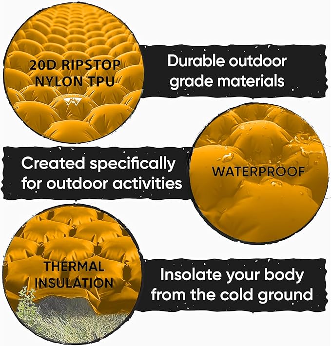 WELLAX Ultralight Air Sleeping Pad - Inflatable Sleeping Mat, Ultimate Airpad for Backpacking, Traveling, Camping and Hiking - Repair Kit, Carry Bag, Compact Air Mattress