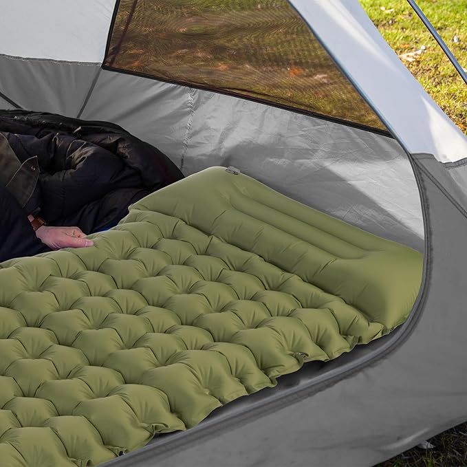 Wakeman Sleeping Pad for Camping - Inflatable Mat with Built-in Foot Pump - Waterproof Camp Mattress - Camping Gear Must Haves Outdoors (Olive)