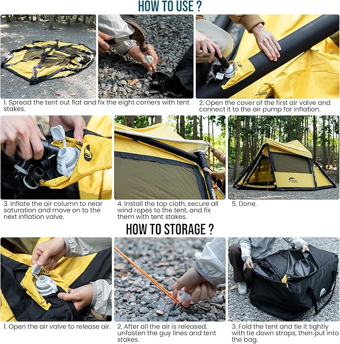 TAILI Inflatable Blow Up Tent for Camping with Hand Pump for 4/8 Person, Easy Setup Outdoor Inflatable Oxford Waterproof Air Tent House for Family Camping Adult