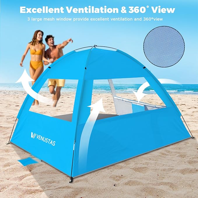 Venustas Beach Tent Sun Shelter for 3-10 Person, UPF 50+ UV Protection Canopy, Lightweight and Easy Setup Cabana, Portable Beach Shade