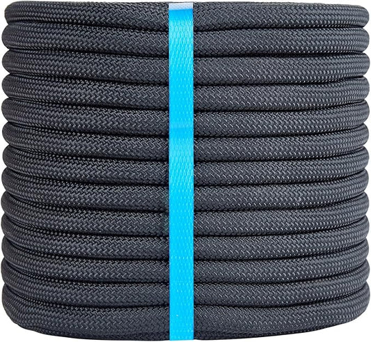 1/2 Inch 200ft Double Braided Polyester Arborist Rope, Heavy Duty Nylon Rope for Anchor, Tree Work, Cargo, Pulling, Sailing(Black)
