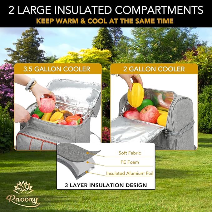 Rnoony Picnic Backpack for Camping, Picnic Basket for with Insulated Cooler Bag and Bottle Pouch,Camping Gifts for Couples with Lightweight Blanket and Cutlery Set for Family, Couple and Hiking