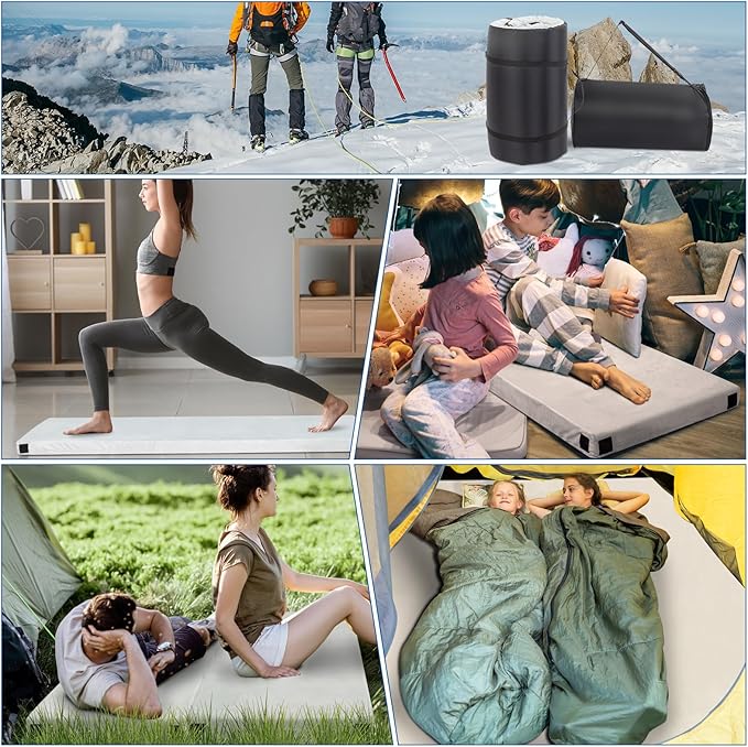 Outvita Sleeping Pad, Portable Camping Mat, CertiPUR-US Memory Foam Camping Mattress, Roll Up Floor Bed for Tent, Cot, Truck, Car, Outdoor Travel w/Portable Bag (3" with Pillow / 2.5" Without Pillow)