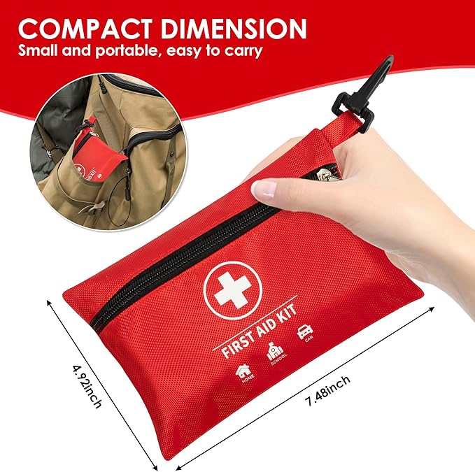 Mini First Aid Kit, Upgraded 140 Pieces First Aid Kit for Car, Essential Home Emergency Kit, Portable Compact Medical Kit for Kitchen, Office, Vehicle, Outdoor, Camping, Hiking