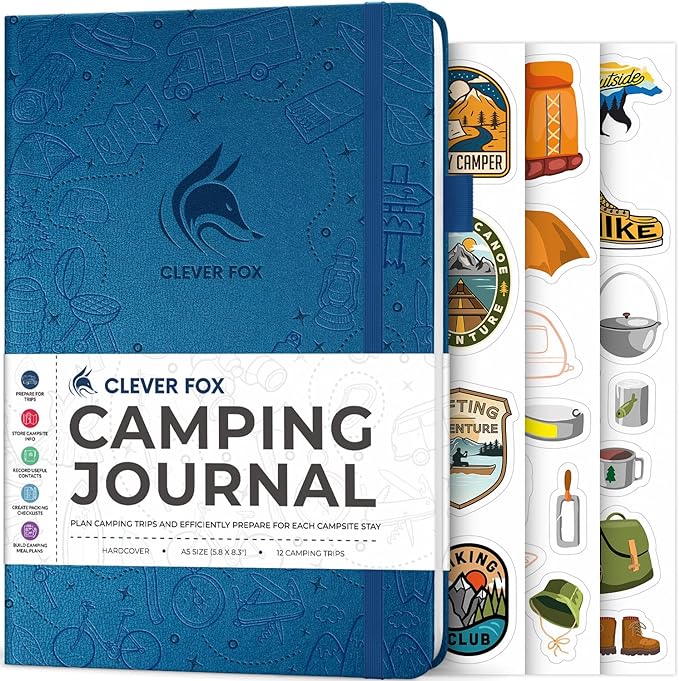 Clever Fox Camping Journal – Camper Log Book & RV Trip Planner – Outdoor Camp Journal & Adventure Travel Notebook for 12 Trips, A5 (Mystic Blue)