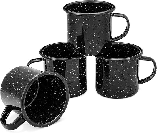 COLETTI Classic Camping Mugs — Enamel Coffee Mug, Camping Coffee Mugs — Premium Nostalgic Mug Set, German Imported Enamel Coating (Black)