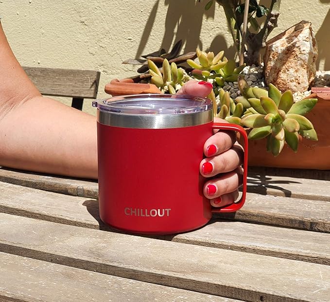 CHILLOUT LIFE Stainless Steel 16 oz Vacuum Insulated Coffee Mug with Handle and Lid, Large Thermal Camping Coffee Mug Cup with Durable Sliding Lid for Men & Women, Keeps your Beverages Hot & Cold
