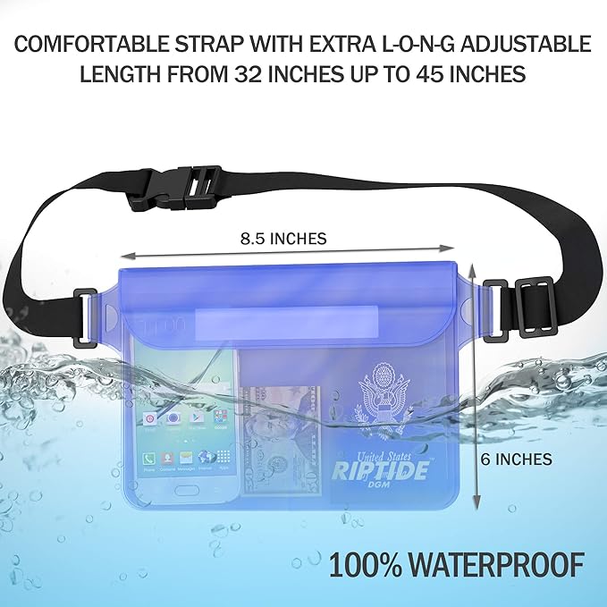 riptide Waterproof Fanny Pack Pouch (2 Pack) for Men & Women Dry Bag Water Resistant with Adjustable Waist Strap - Protects Valuables at Water Sports (Black/Transparrent & Sheer Pink)