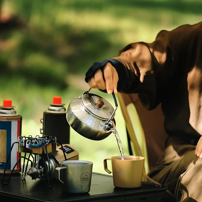 0.6L Camping Kettle, Portable Camp Tea Coffee Pot, Lightweight Stainless Steel Teapot, Fast Heating Boiling Water, for Outdoor Campfire Hiking Camping Picnic