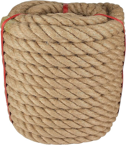 Twisted Manila Rope 1.5 in x 100 feet Natural Hemp Rope for Docks Railing Nautical Landscaping Crafts Tug of War Marine Tie-Downs Hammock Home Decorating