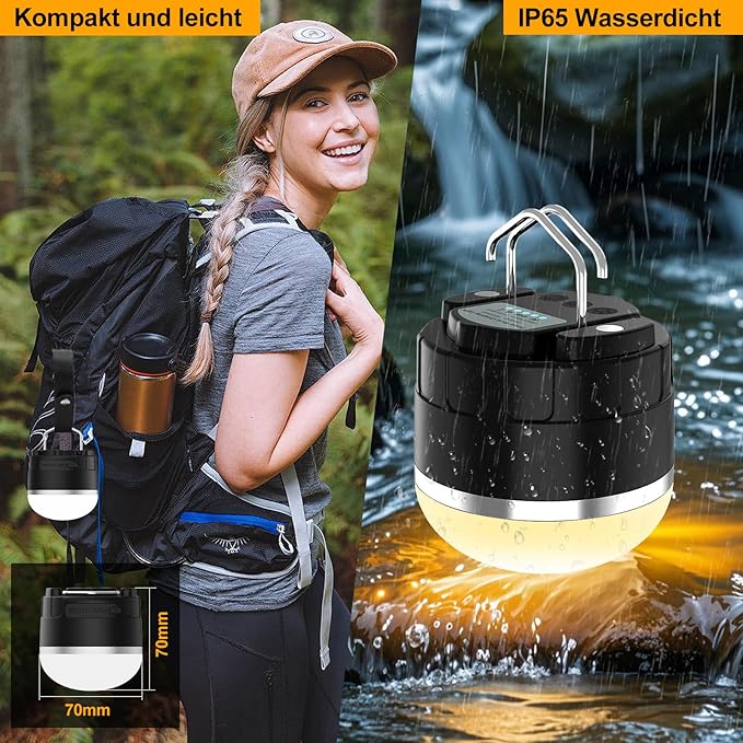 LED Camping Lights Rechargeable - Outdoor Portable Tent Light with 4000mAh Battery, 3 Light Modes Camping Lantern with Magnet Base, IP65 Waterproof Hanging Camping Lights for Tent, Hiking, Hurricane