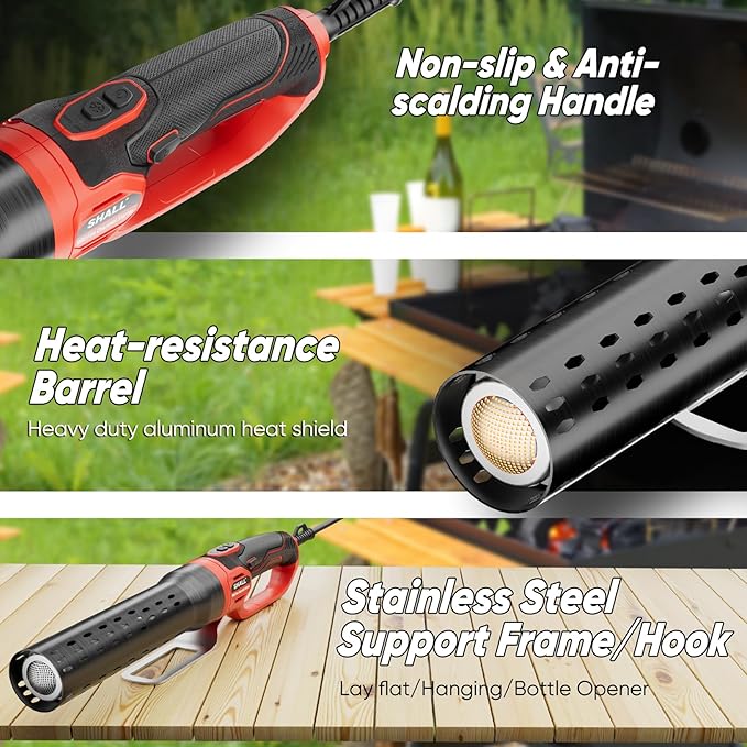 SHALL Electric Charcoal Starter Fire Lighter with Air Blower, 60S Rises to 1100℉ Chemical Free Heated for BBQ Smoker, Grill Starter, Wood Burning Fireplaces & Fire Pits | 4ft Cable